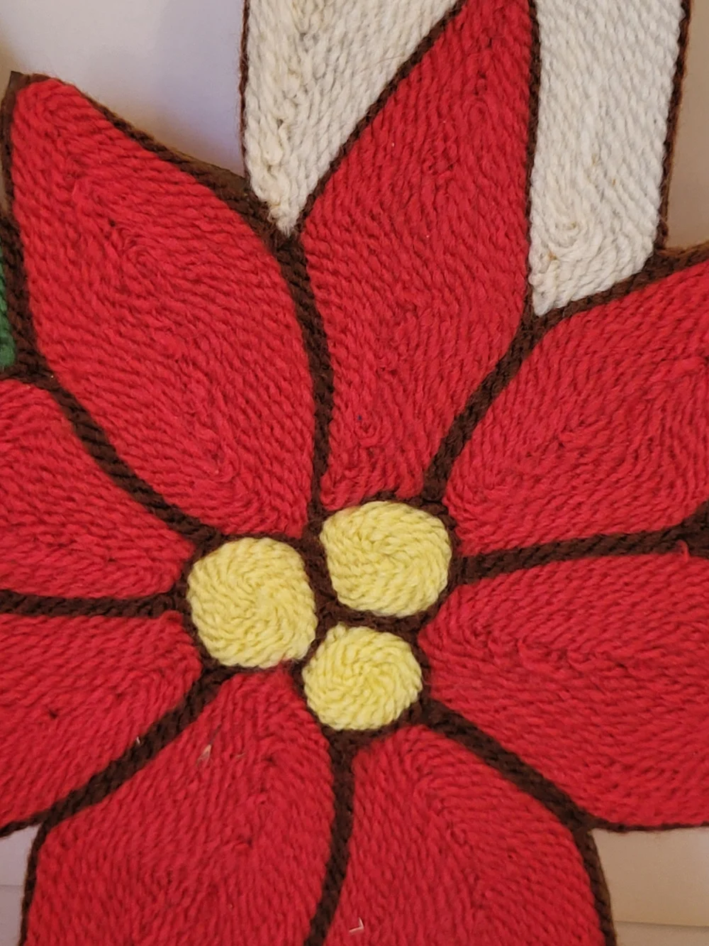 1970s Vintage Huichol Style Mexican Christmas Yarn Poinsettia & Candle Wreath